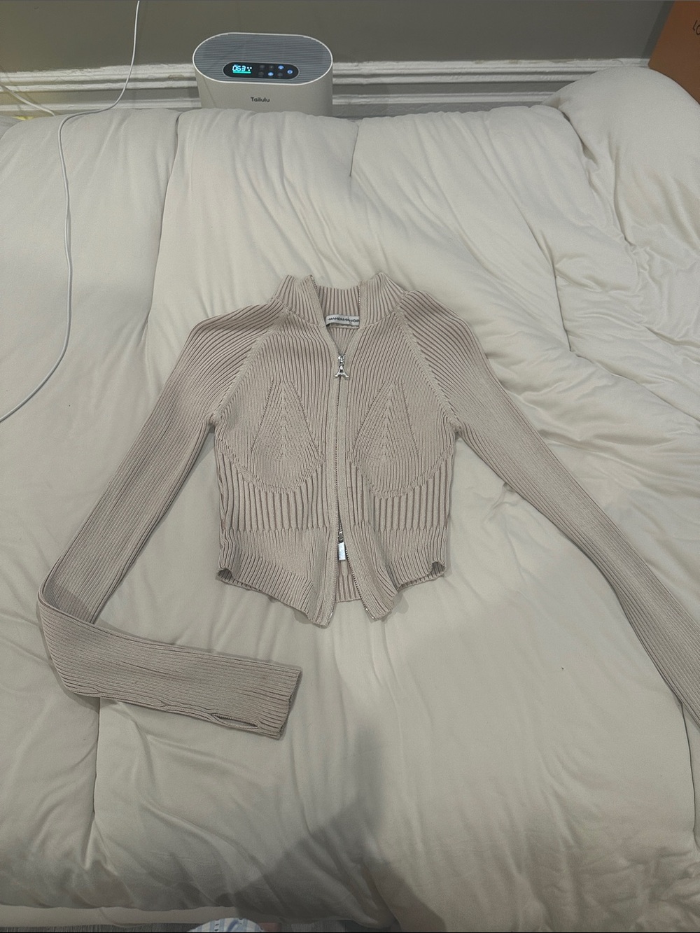 Manière de voir Ribbed Zip-Front Women’s Sweater Jacket in Beige